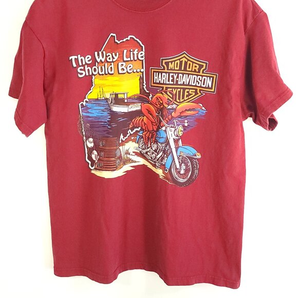 Central Maine Harley Davidson Graphic T-Shirt Men's Large Red Short Sleeve - Picture 2 of 9